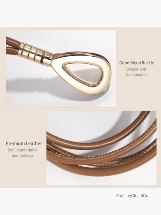 Faux Leather Skinny Belt with Gold Buckle Knotted Waist Belt for Dresses main image 7